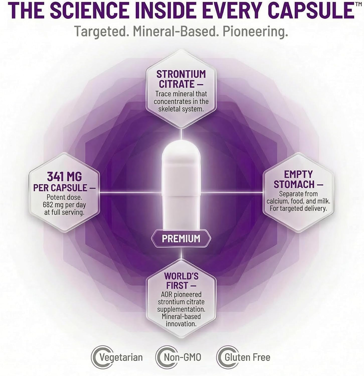 AOR Strontium Support II 341mg, 60 Vegan Capsules, 30-60 Day Supply, Strontium Citrate for Robust Bone Structure & Healthy Mineral Density