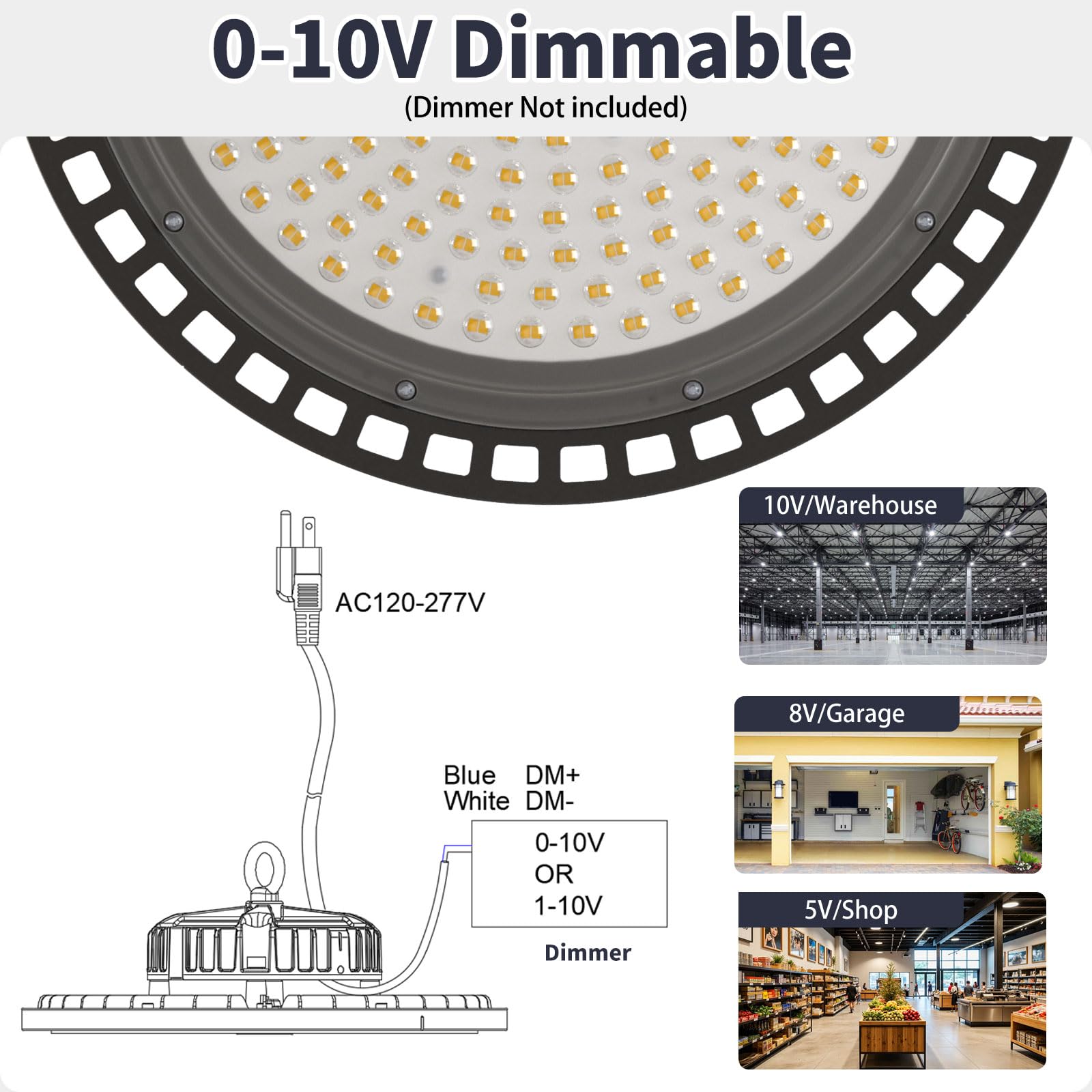 6 Pack UFO LED High Bay Light 0-10V Dimmable 150W 27000LM 5000K - High Bay LED Shop Light — view 3