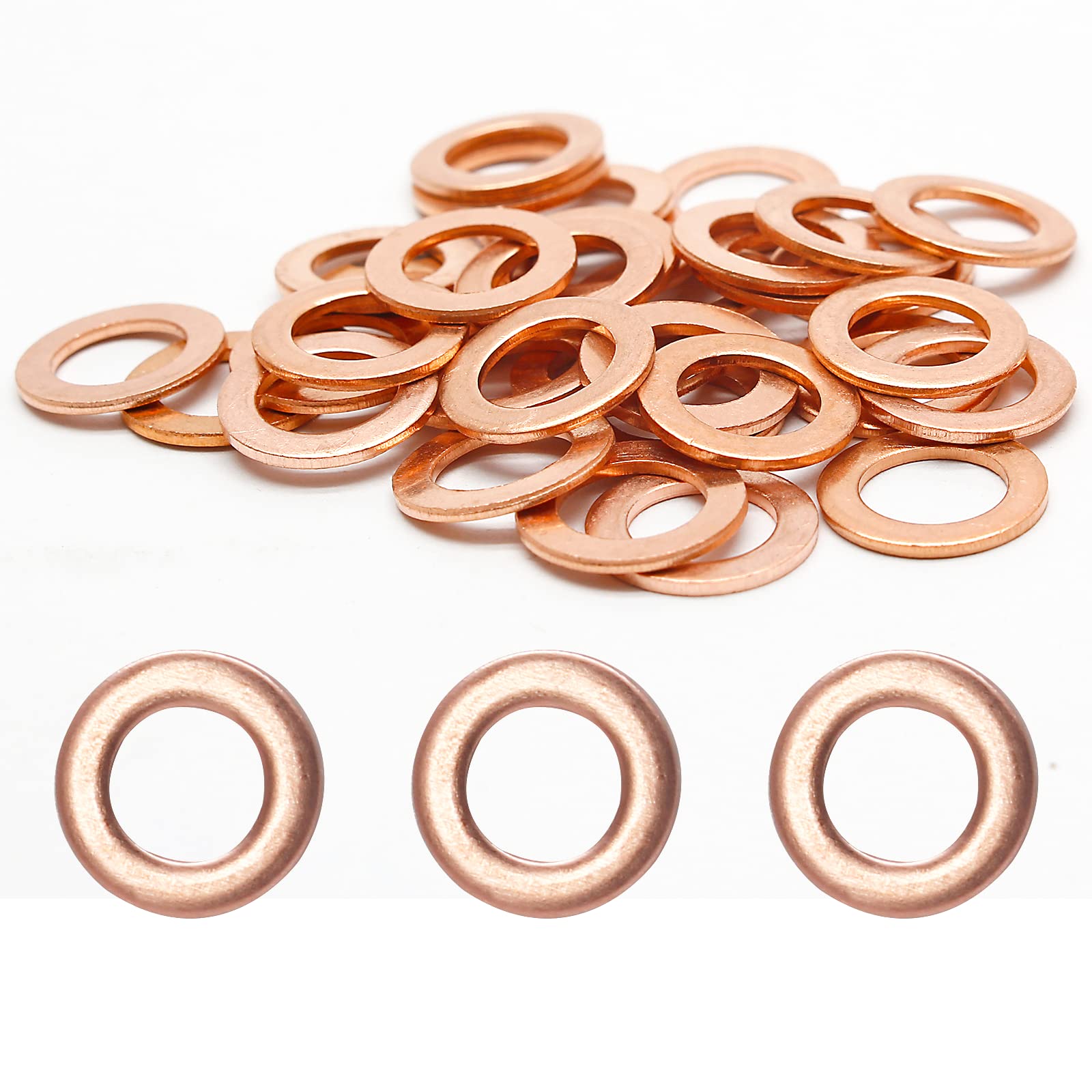 Kyuionty 40 Pcs M14 Copper Washer, Copper Metric Sealing Washers Flat Ring Seal Gasket, 14mm ID, 20mm OD, 1.5mm Thickness