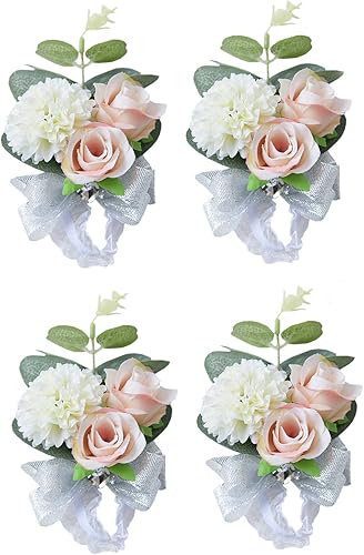 MOJUN Ramillete de flores para boda, para novia, para dama de honor, para planificar, para boda, ramillete de mano, paquete de 4