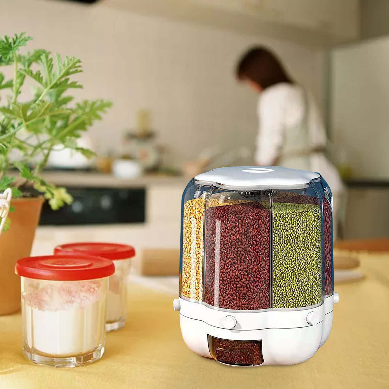 Dispenser Per Cereali, Scatola Per Cereali Con Rotazione A 360 Dispenser Per Riso Da 132 Libbre Contenitore Per Cereali A 6 Scomparti Dispenser Per Riso Da Cucina 85340260 - 7