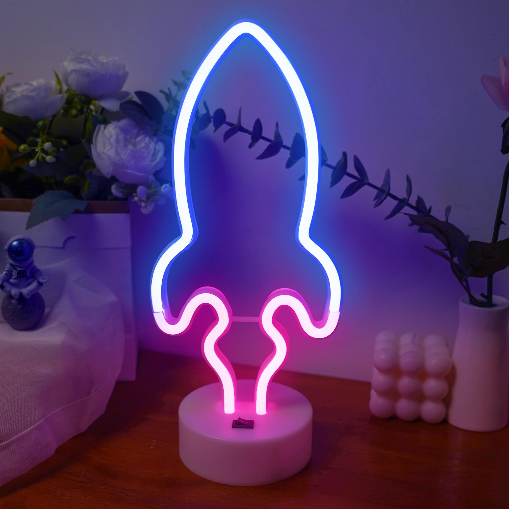 Aslanka Rakete LED Nachtlicht - USB/Batterie Neon Schlafzimmer Sockel Licht Dekoration Kinder Geschenk Zimmer Dekor