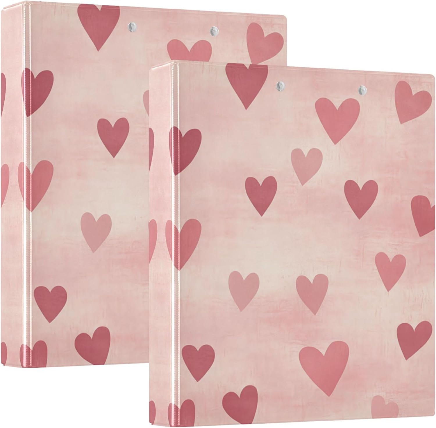 Valentine's Day Colorful Hearts 3 Ring Binders, 1.5” Round Ring Binders with Clipboard - Letter Size, 3 Interior PVC Clear Pockets & Anti-Slip Clip for Office School Supplies, 2PCS