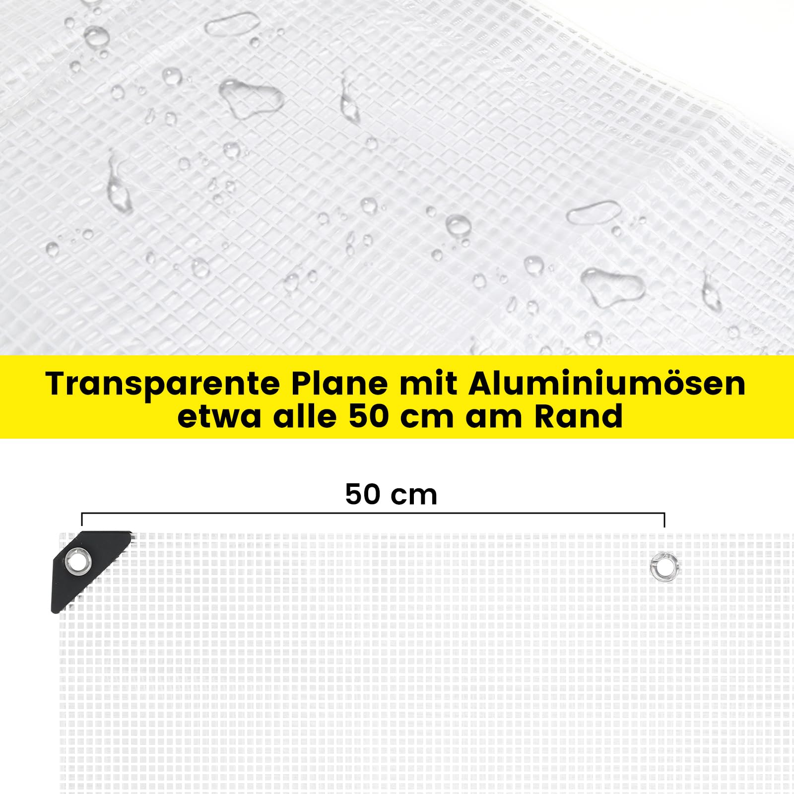 4x8m Gitter Abdeckplane Wasserdicht 140g/m² Transparente LKW Plane mit Ösen Reißfeste Gitterfolie Winterfeste Gewächshausfolie für Gartenmöbel Sandkasten Hühnerhaus und Holz