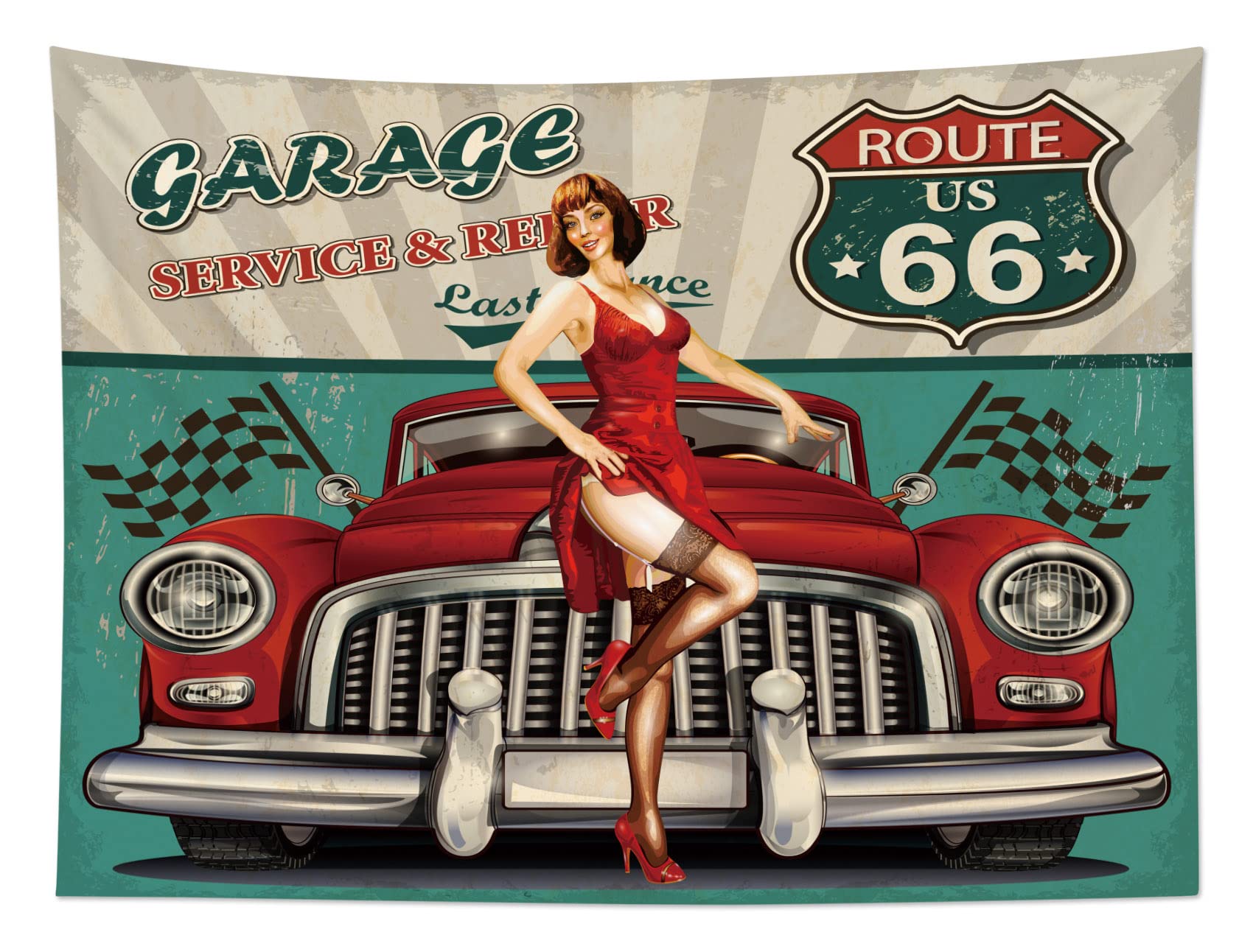 Amazon.co.jp: LB アメリカン レトロ タペストリー 美女と車 壁掛け 
