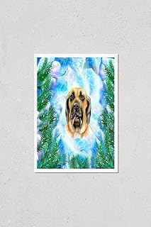 Poster Reproduction of Fila brasileiro Brazilian Mastiff puppy symbol of New Year and Christmas greeting card design with fir tree branches. Cute small dog watercolor illustration isolated on