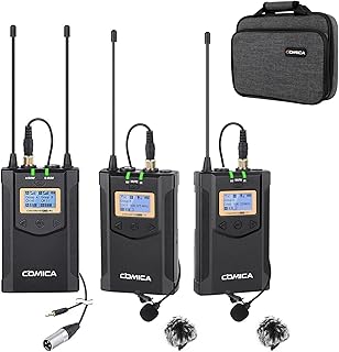 Wireless Microphone Comica CVM-WM100 PLUS 48-Channel Professional UHF Dual Wireless Lavalier Lapel Microphone System for C...