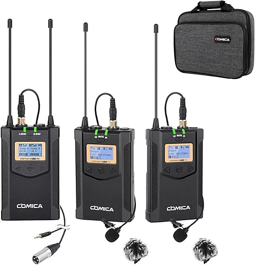 Wireless Microphone Comica CVM-WM100 PLUS 48-Channel Professional UHF Dual Wireless Lavalier Lapel Microphone System for C