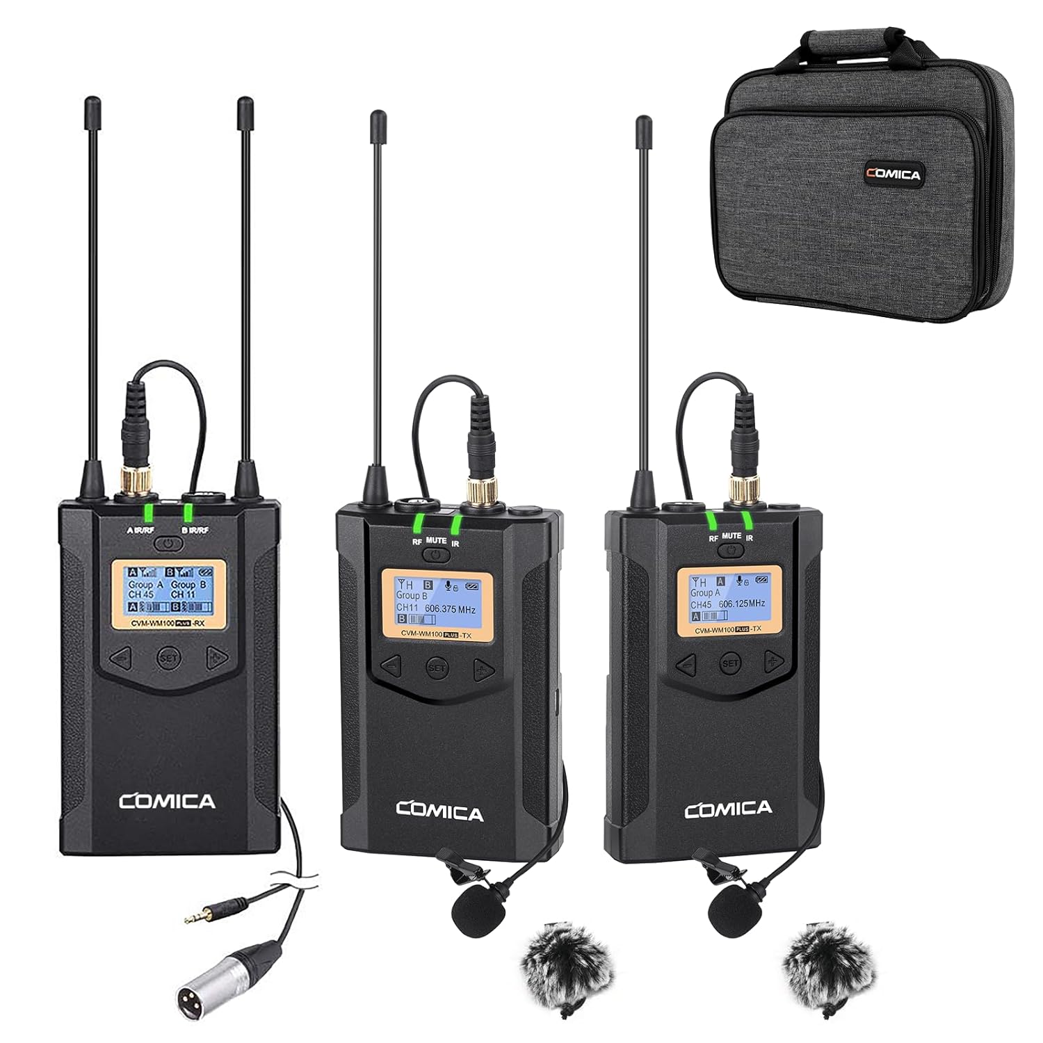 Wireless Microphone Comica CVM-WM100 PLUS 48-Channel Professional UHF Dual Wireless Lavalier Lapel Microphone System for C