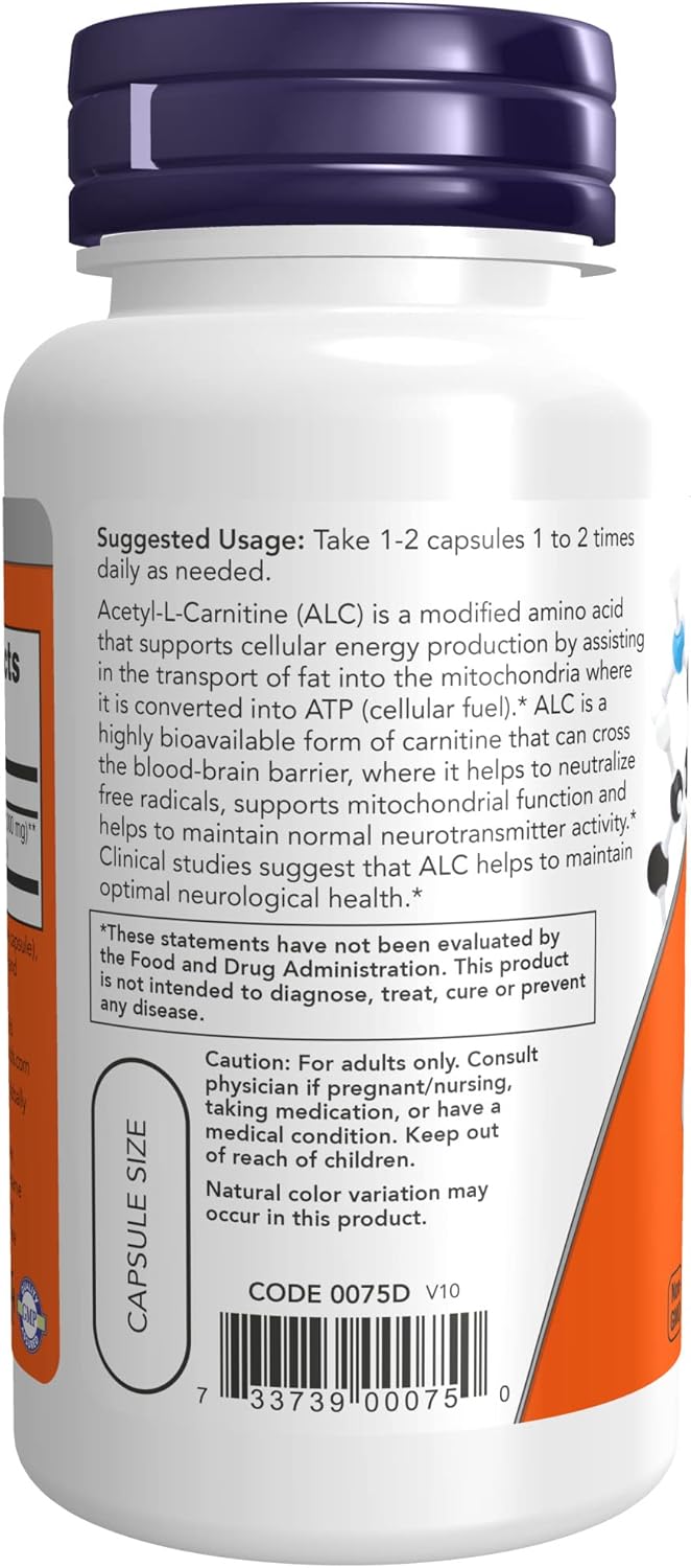 NOW Foods NOW Supplements, Acetyl-L Carnitine 500 mg, Amino Acid, 50 Veg Capsules : Health & Household