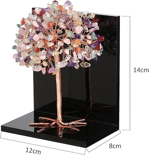 Miniatura 4 de Amogeeli 1 par de sujetalibros acrílicos de árbol de la vida de cristal curativo para libros pesados, extremos decorativos de piedra Fengshui para