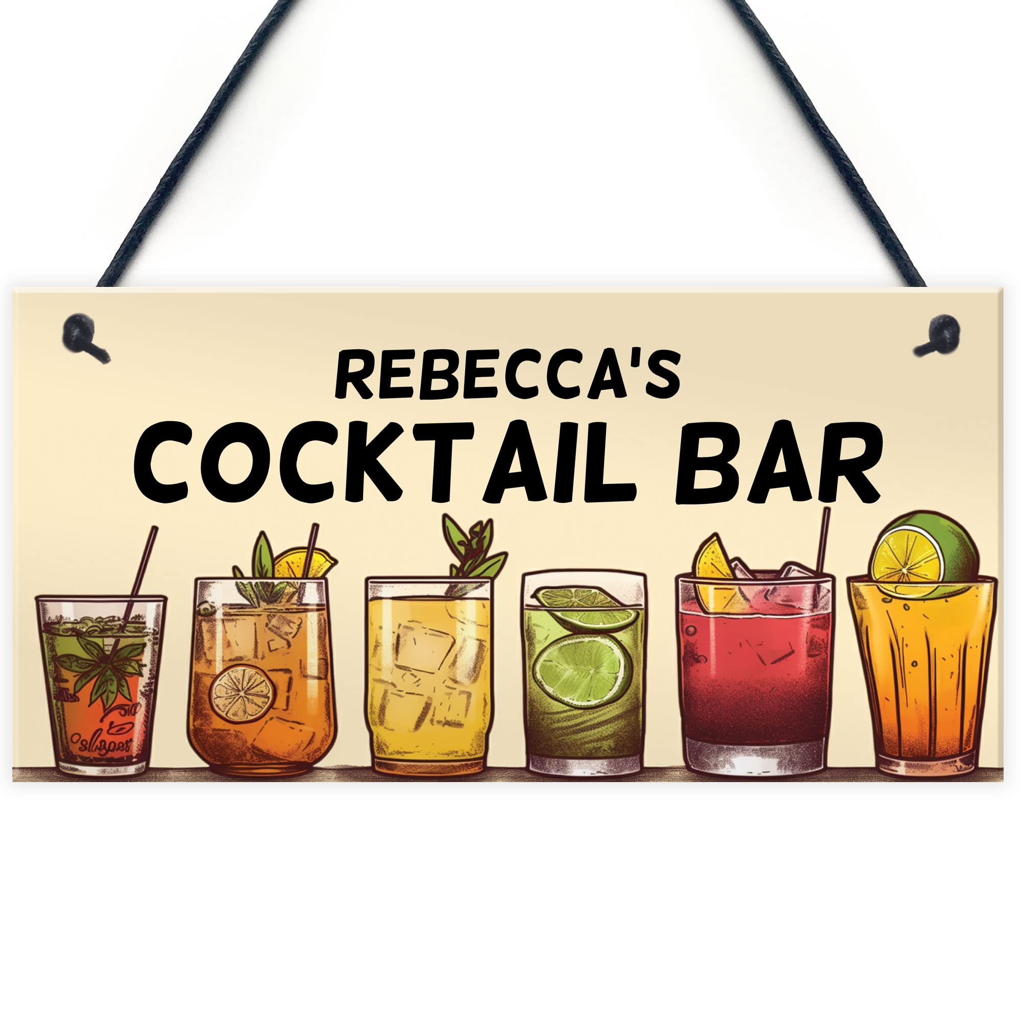 Red Ocean Women's Multicoloured Personalised Cocktail Bar Hanging Sign For Home Bar Cocktail Lounge | Home Garden Bar Accessories | Novelty Hanging Wall Decor Cocktail Gifts For Her
