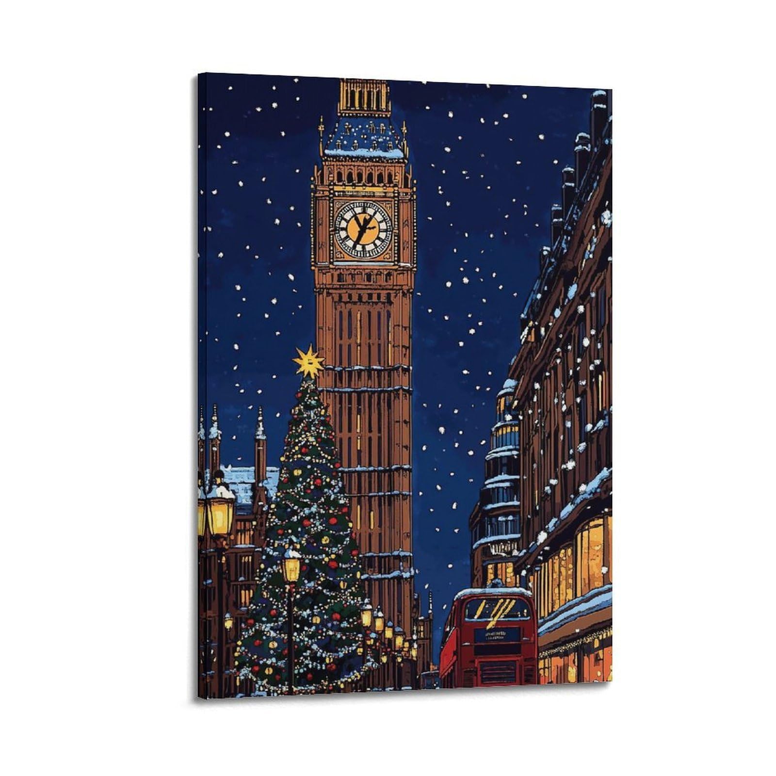 CWLLOG Stampa artistica da parete su tela, poster natalizio con scena di Londra e Big Ben, mostra festival urbani moderni, per soggiorno e camera da letto, 50 x 75 cm