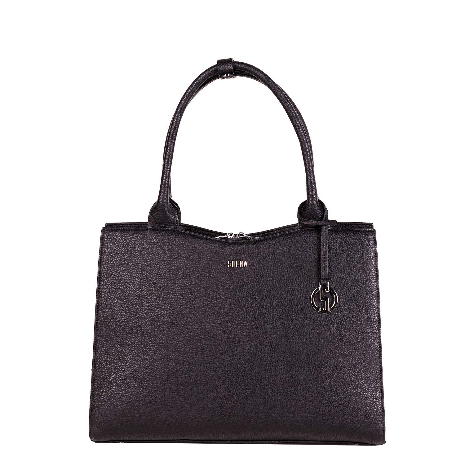 Socha Laptoptasche Damen/Businesstasche Frauen/Notebooktasche mit Tragegurt - Elegant - Extra leichte Synthetik - Deep Black Midi - 14 Zoll Schwarz