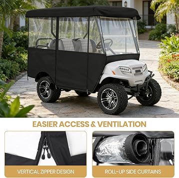 Leader Accessories デラックスゴルフカートエンクロージャ、ゴルフカートレインカバー 4人乗用運転可能なゴルフカートカバー ロングルーフ EZGO、クラブカー、ヤマハカート4人用