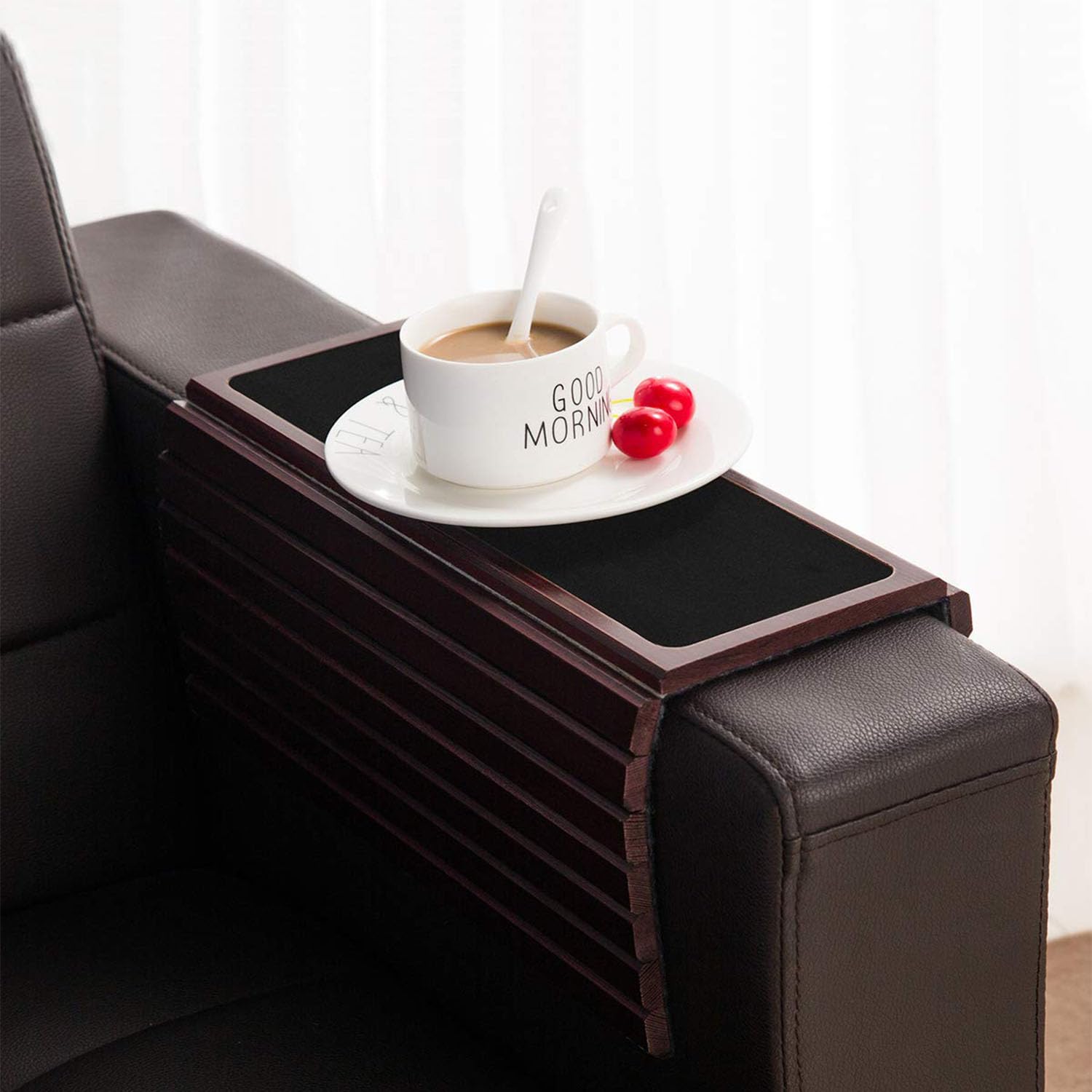 GEHE Couch Arm Tray Table, Flexible/Foldable Sofa Armrest Tray, Couch Armrest Table Cup Holder Great for Drinks Snacks Remote Control, Portable Side Table and Anti-Slip Bottom