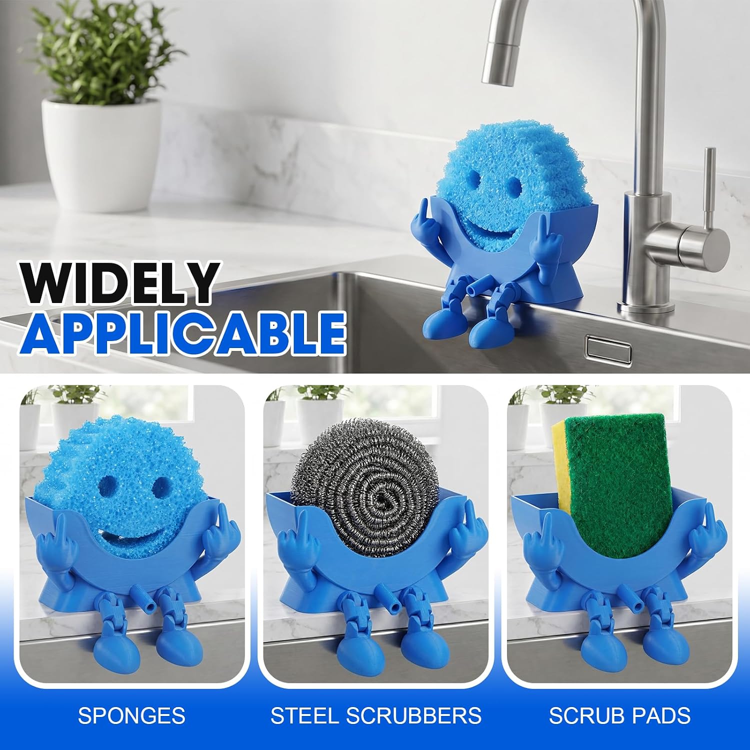 Cute Hanging Sponge Holder with Drainage | Traceless Glue | Blue