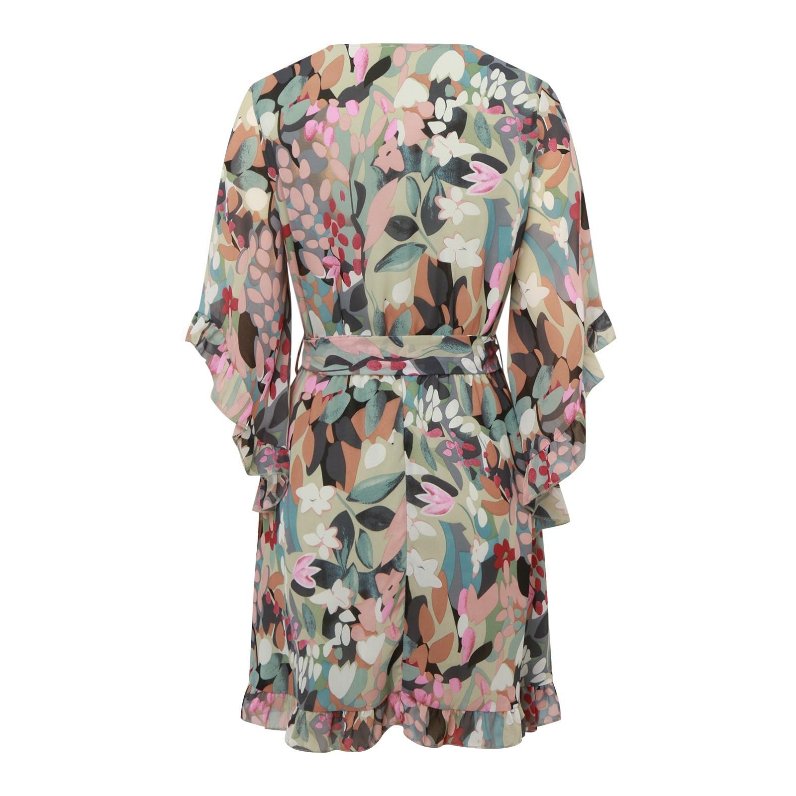 Vestido de Verano Floral para Mujer con Detalles de Cordones y Volantes en Cuello V