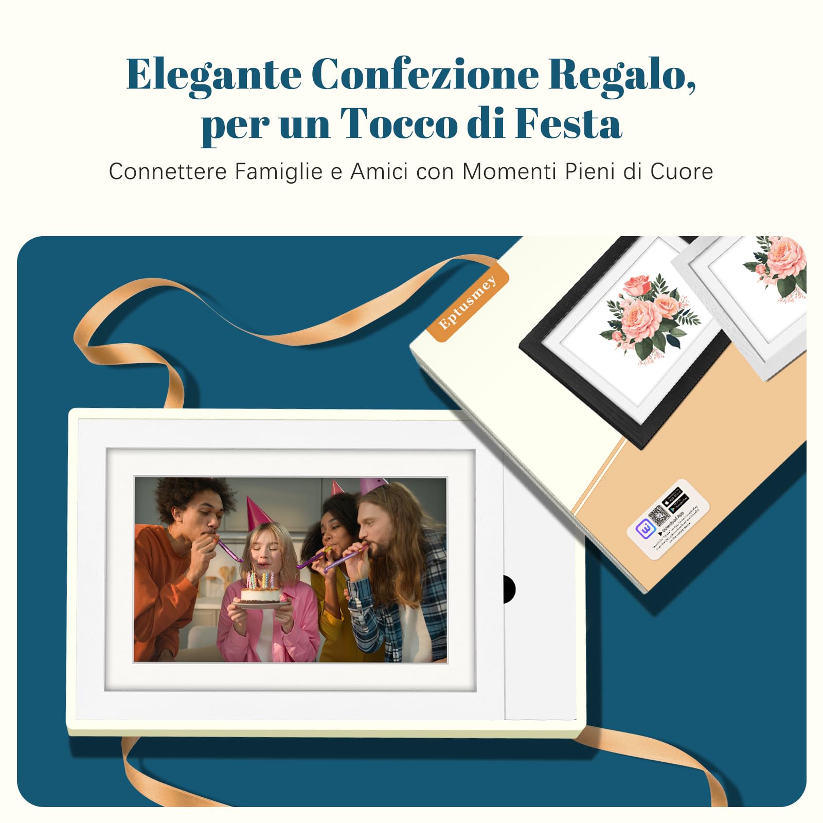 Cornice Digitale WiFi 10,1 Pollici 1280 x 800 HD IPS Touch Screen Memoria 32 GB Portafoto Digitale in Rovere di legno Rotazione Automatica Condividi Foto e Video con App Uhale/USB/SD