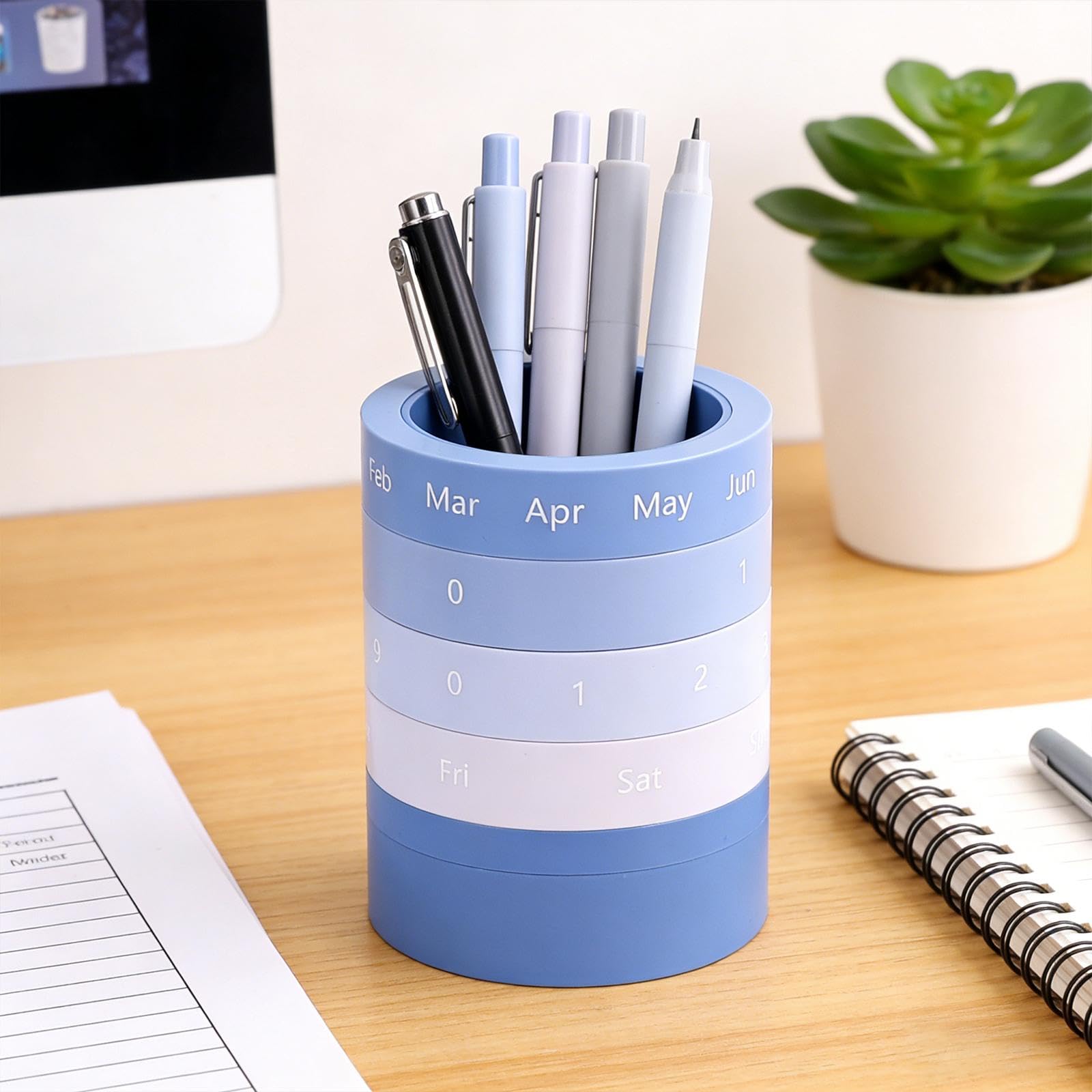 Organizador de Escritorio con Portaplumas Y Calendario Integrado Multiusos con Diseño de Dibujos Animados Almacenamiento de Gran Capacidad Pa, 6 piezas