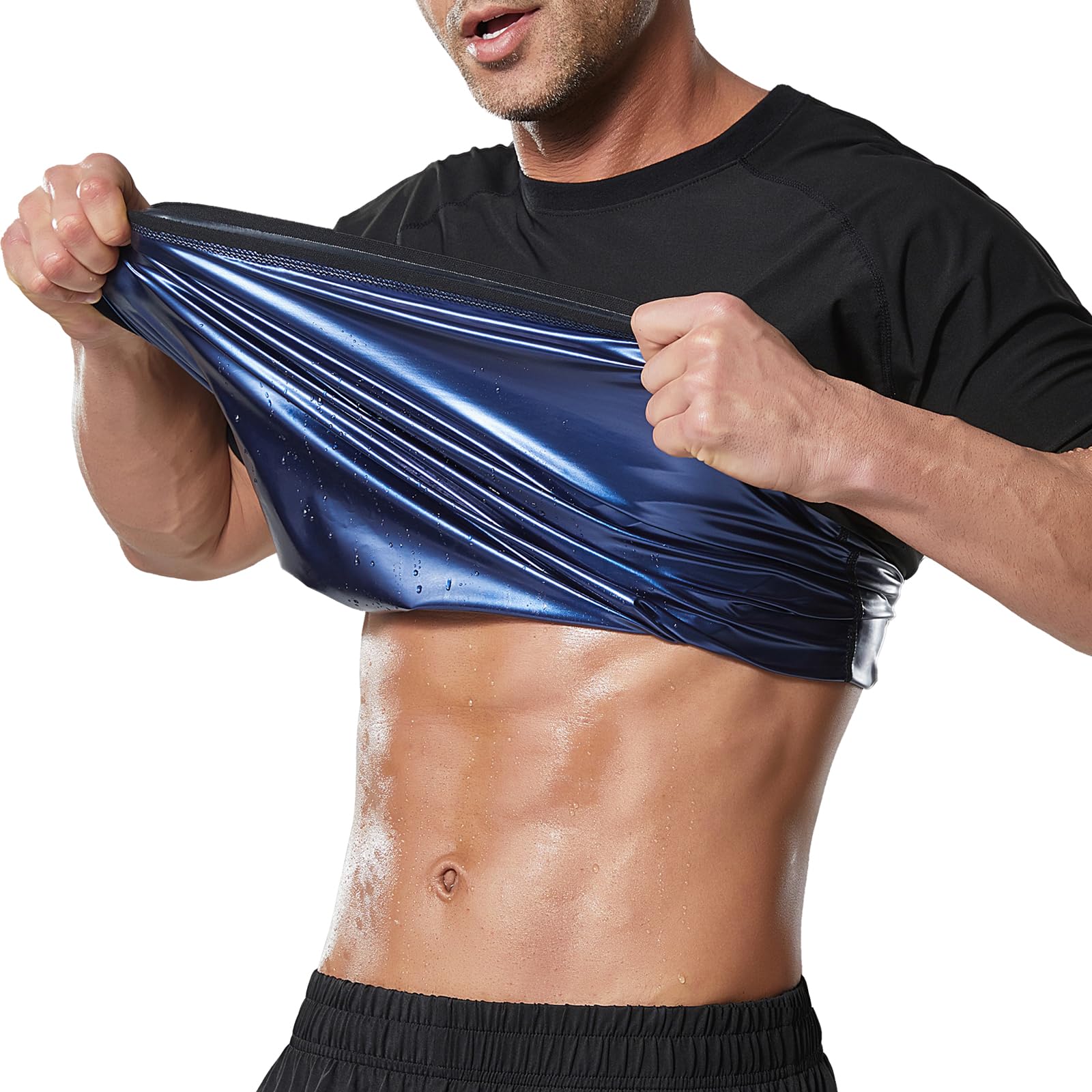 Towintec Men Sauna Sweat Shirt for Weight Loss Sweat Vest Heat trapping T-shirt Short Sleeve Hot Suits Neoprene Trainer Corset waist Body Shaper Slimming Sports Workout Gym Outfit