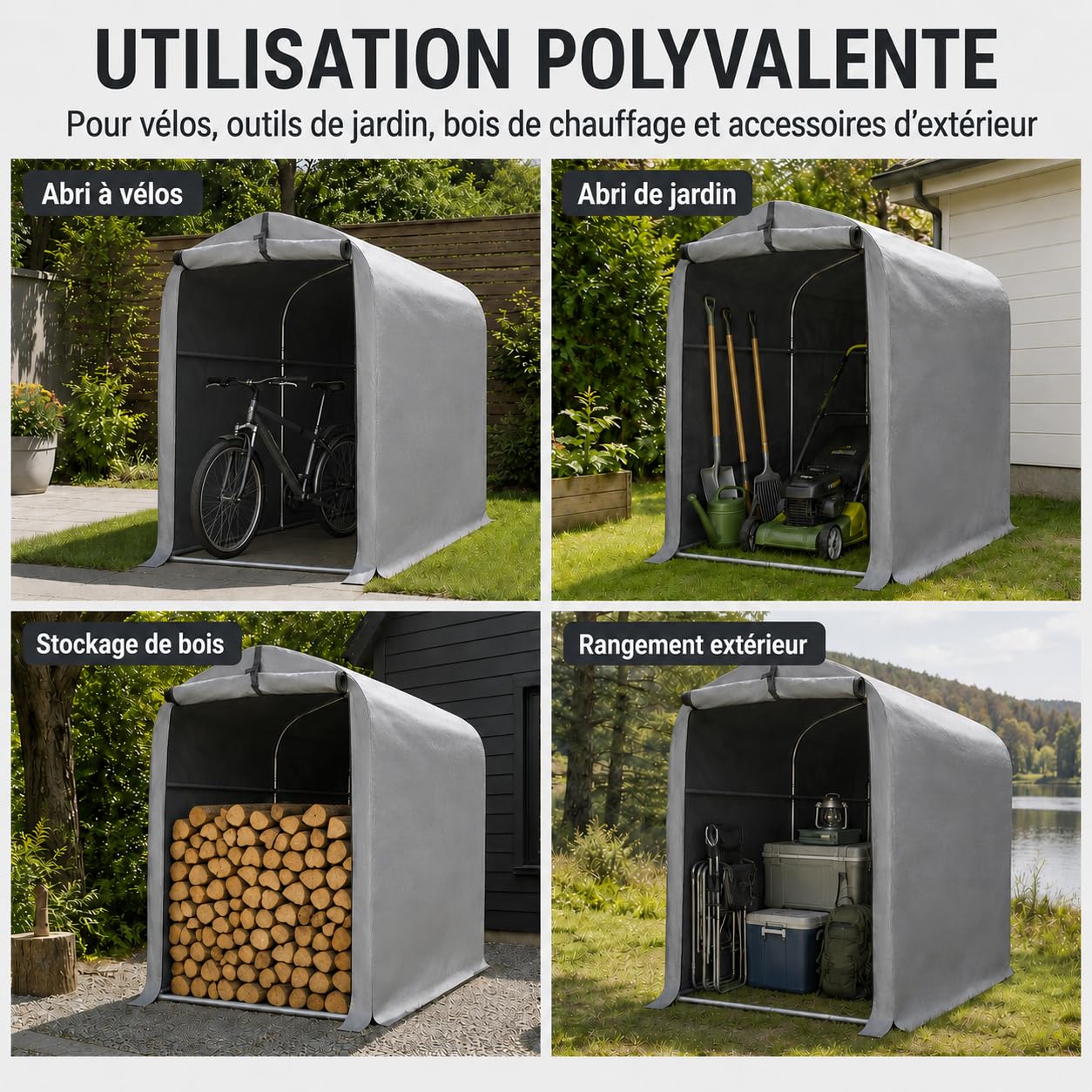 Kapler Garage à vélos pour 2 vélos 180 x 94 x 175 cm avec bâche PE