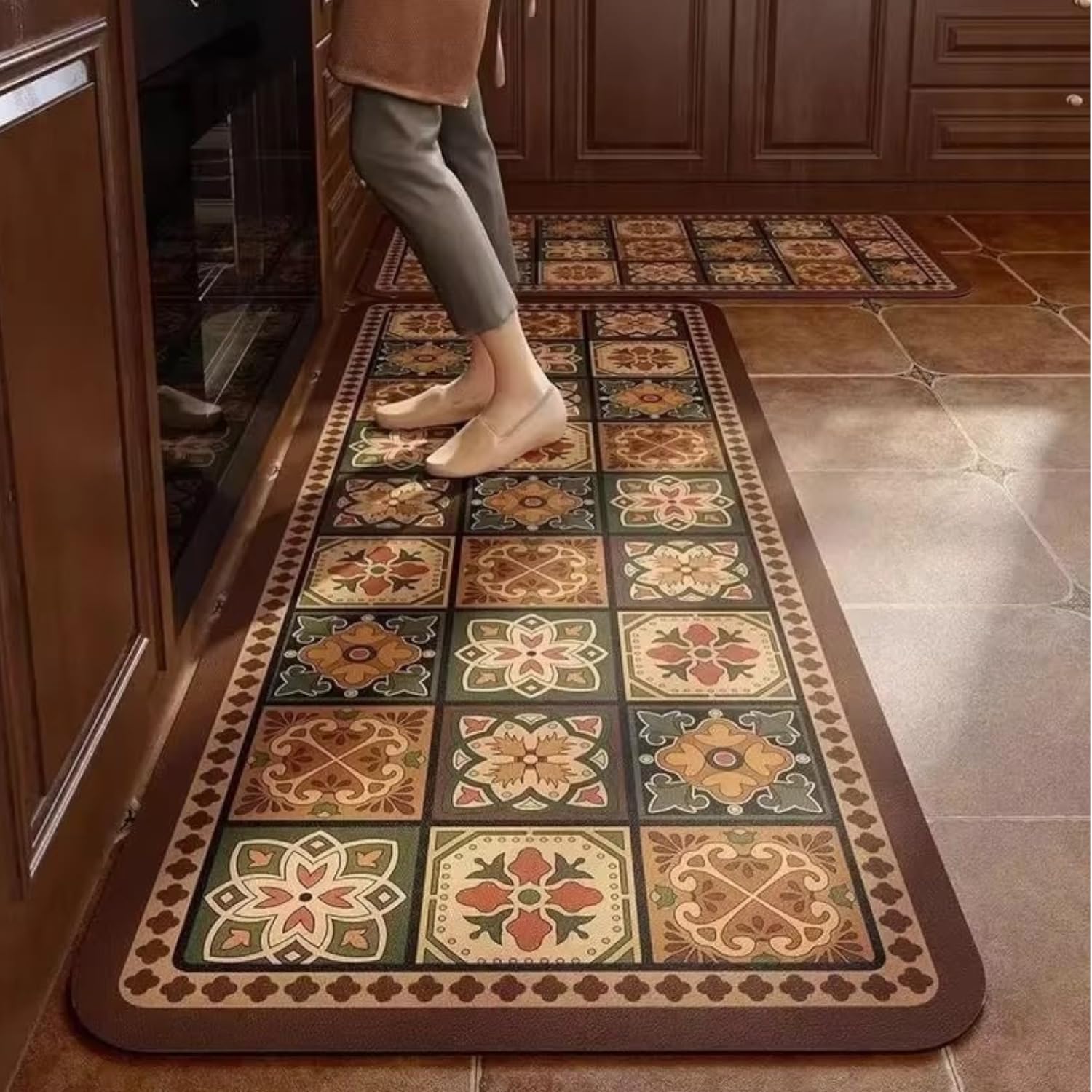 proxin Rubber Anti Fatigue Kitchen Rug Sets 2 Piece Non Slip Kitchen Mats for Floor Cushioned Kitchen Rugs and Mats Waterproof Comfort Standing Mat Runner for Kitchen