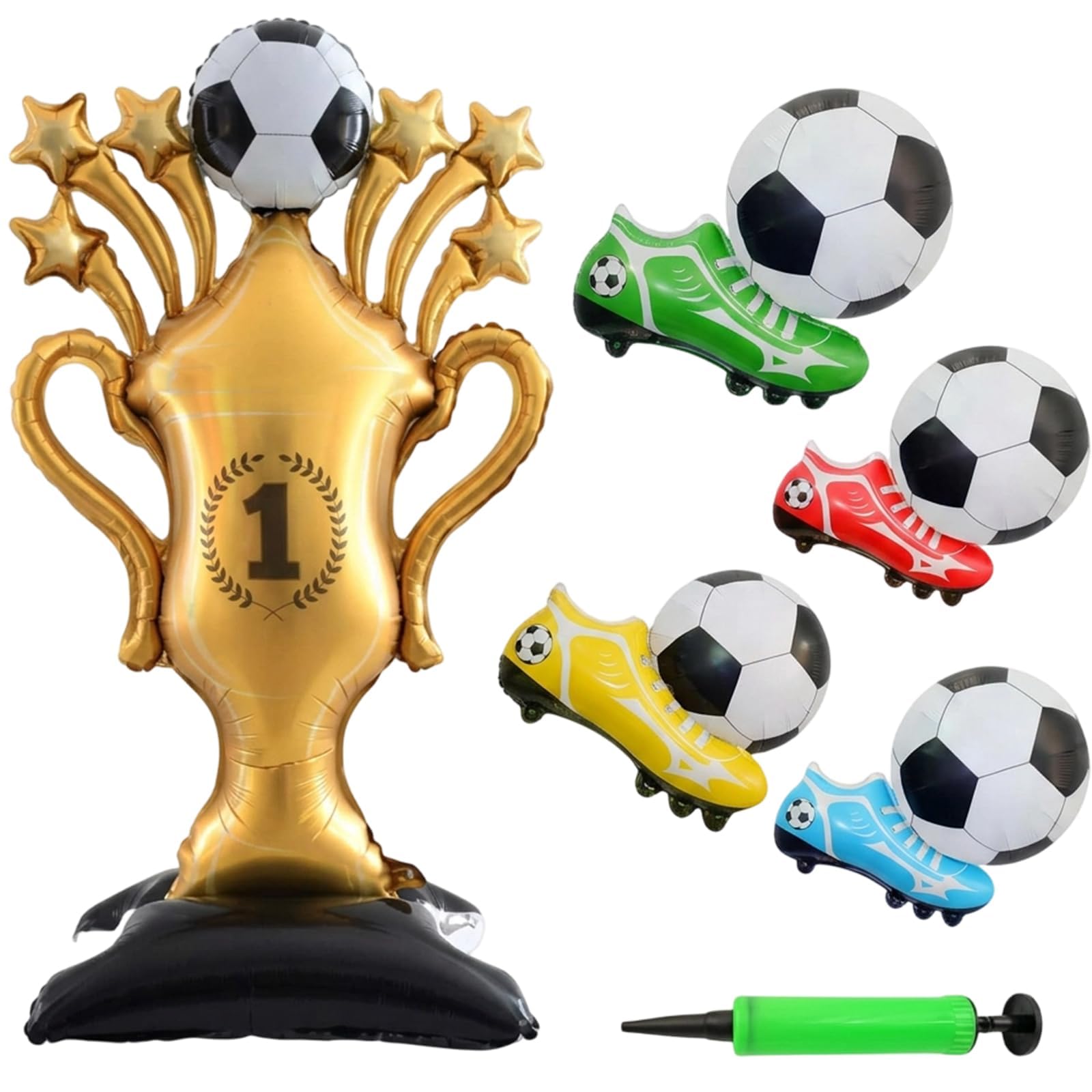 Football Balloons and Punch Balloons Set, 5-Piece Football Party Bags Fillers with Inflatable Football and Foil Balloons, Football Birthday Decorations for Party Balloons and Football Table Cloth