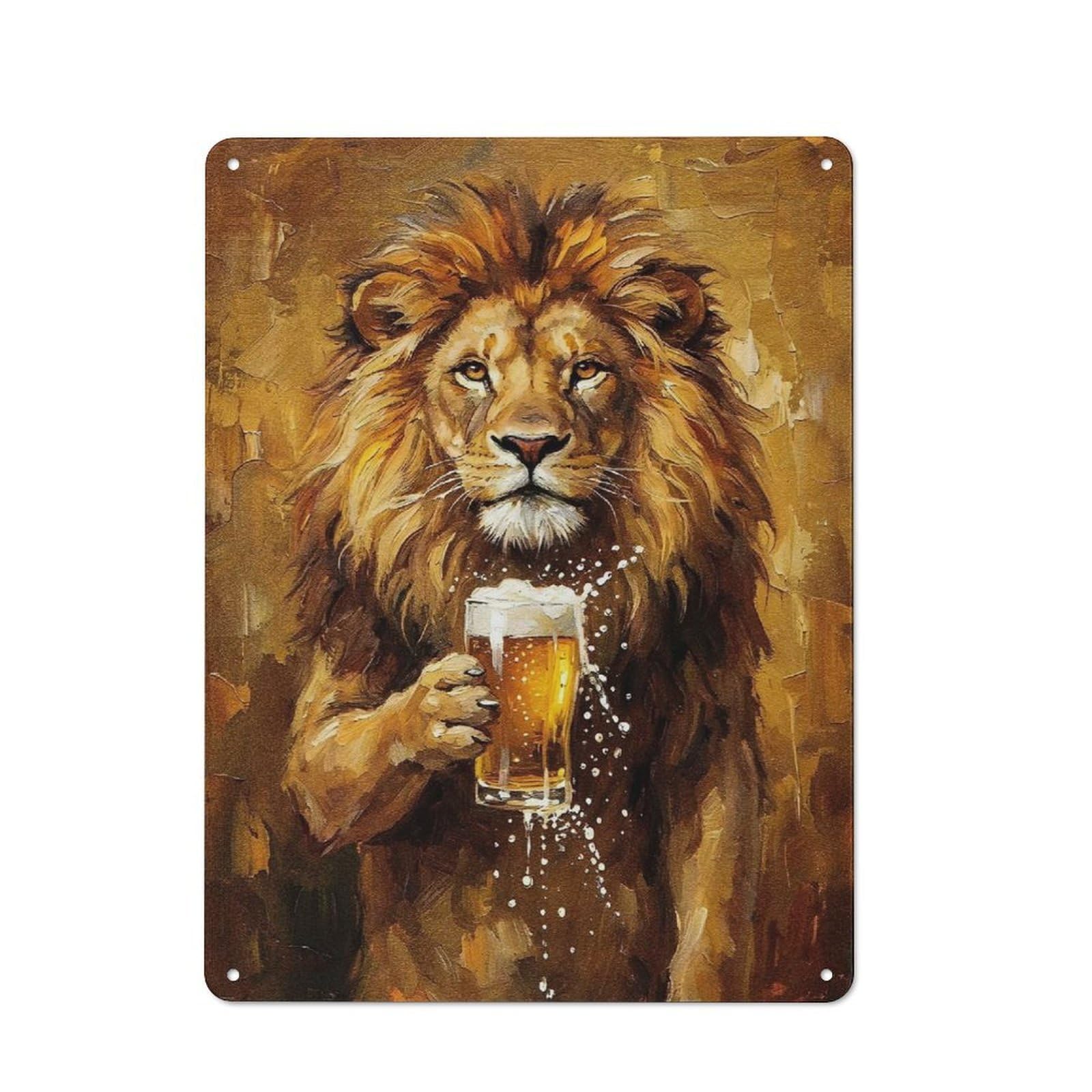 Junmoney Style-3 Country Style Kitchen Metal Sign 40X30cm Featuring Lion With Beer Painting, Diner Style Decor For Kitchen, Cafe, Pantry Or Dining Room