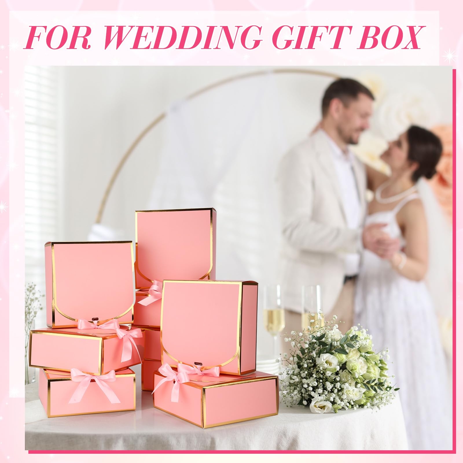 Jaloro 16 Pack Pink Gift Boxes with Lids, 7x7x3 Inch Bridesmaid Proposal Box with Ribbons for Present Wedding, Birthday, Anniversary, Mother's Day, Graduation, Baby Shower, Cupcake Packaging