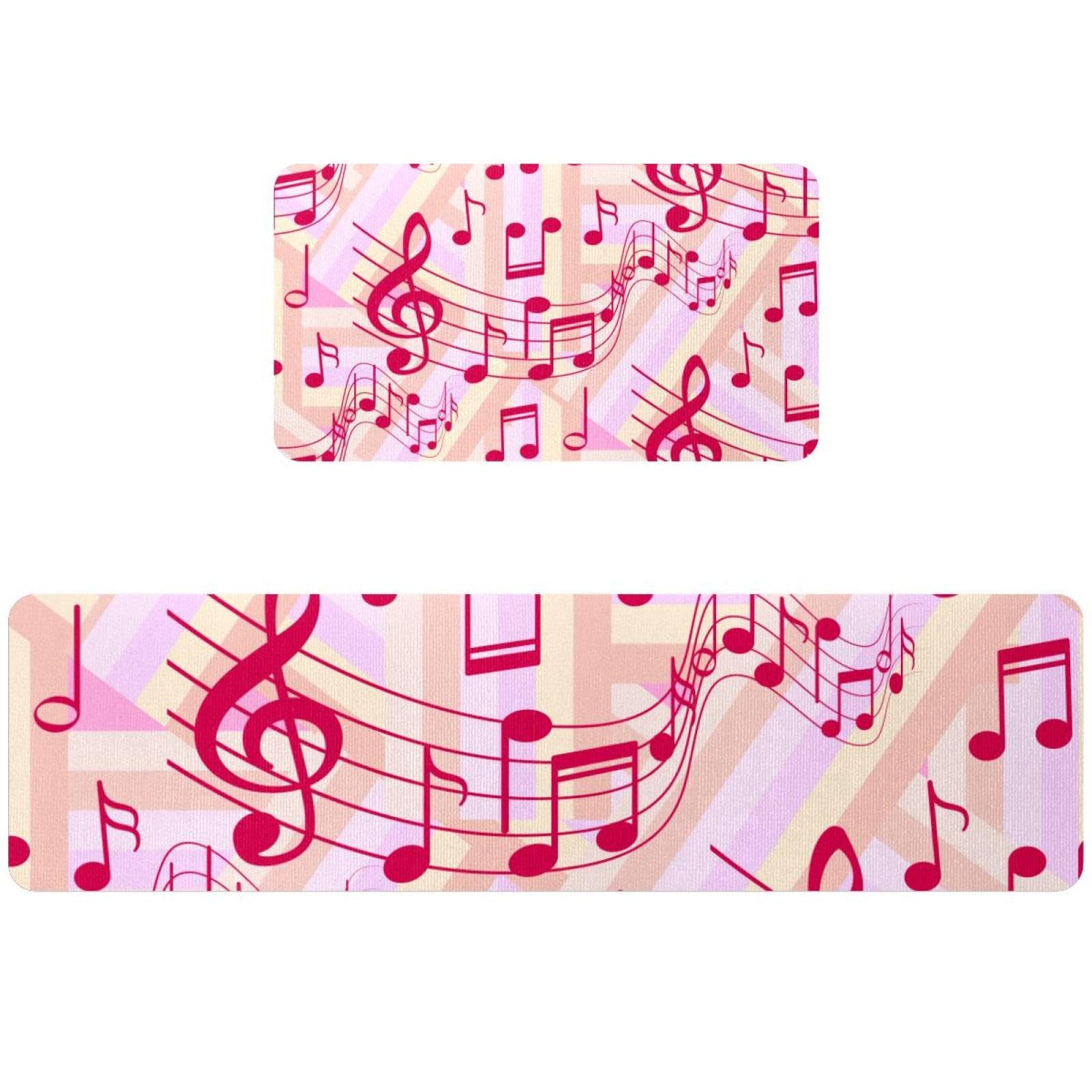Tapis de cuisine antidérapant lot de 2 lavables motif notes de musique rouges