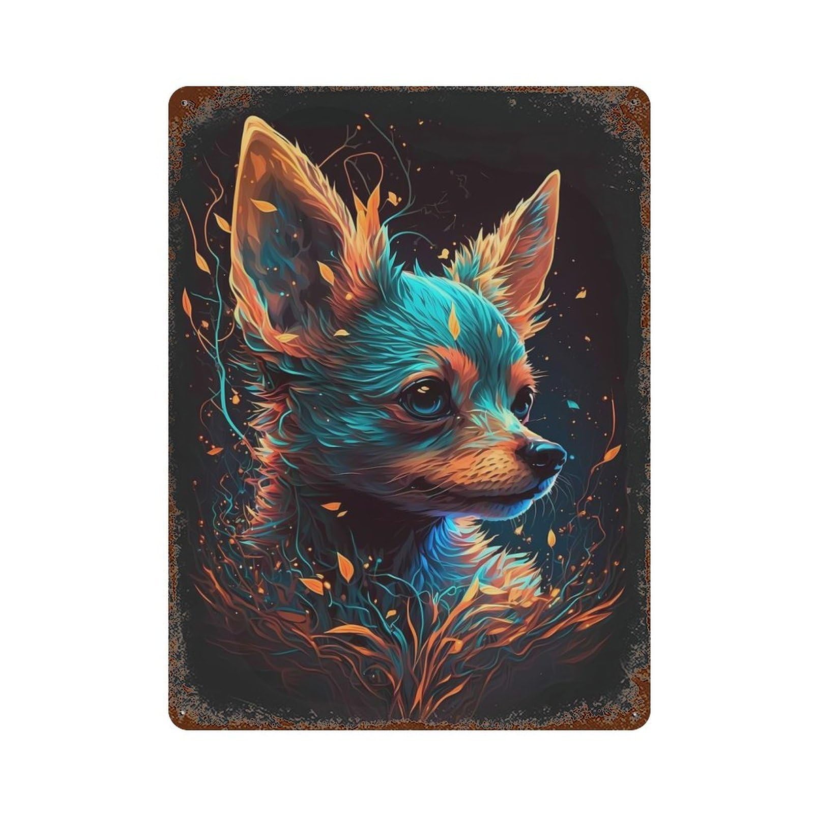 Rust Effect Chihuahua Dog Weathered Tin Sign 15.7"x11.8", Shabby Chic Decor for Cafe, Home Bar And Lounge Decor