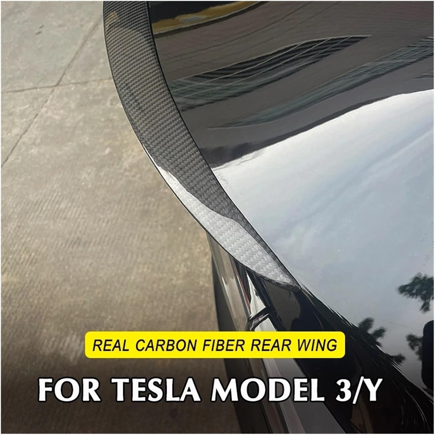 Real Carbon Fiber Wing Spoiler Body Kit Styling Car Rear Trunk Spoiler Rear Trunk Lip Compatible for Tesla Model 3 Model Y 2018-2023(Y Bright Carbon)