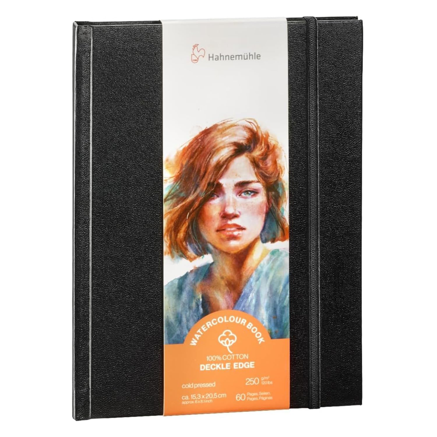 Hahnemühle Watercolour Book Deckle Edge Watercolour Book with Ripped Edges, 100% Cotton, 250 g/m², Matte, 30 Sheets/60 Pages (approx. 15.3 x 20.5 cm/Portrait Format)