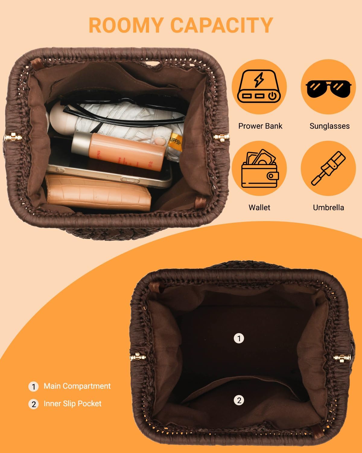 Herald Straw Woven Clutch Purse for Women, Beach Cloud Dumpling Pouch Evening Shoulder Crossbody Bag with Gold Chain