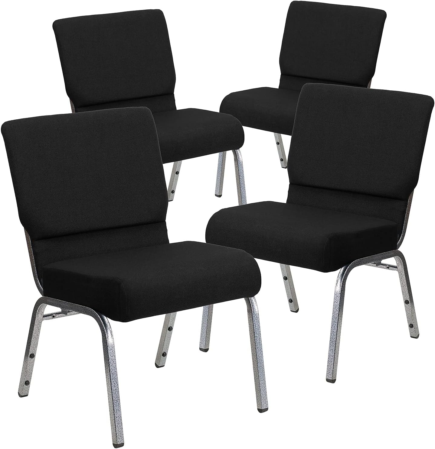 Flash Furniture HERCULES Series 21''W Stacking Church Chair in Black Fabric - Silver Vein Frame