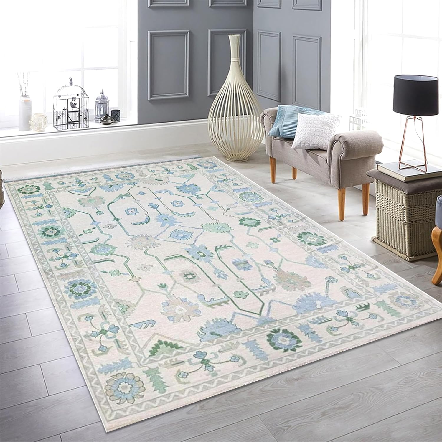 ECLATIQUE Oushak Area Rugs Vintage Entryway Floor Carpets Suitable for Living Room Pure New Zealand Wool Handmade Rug