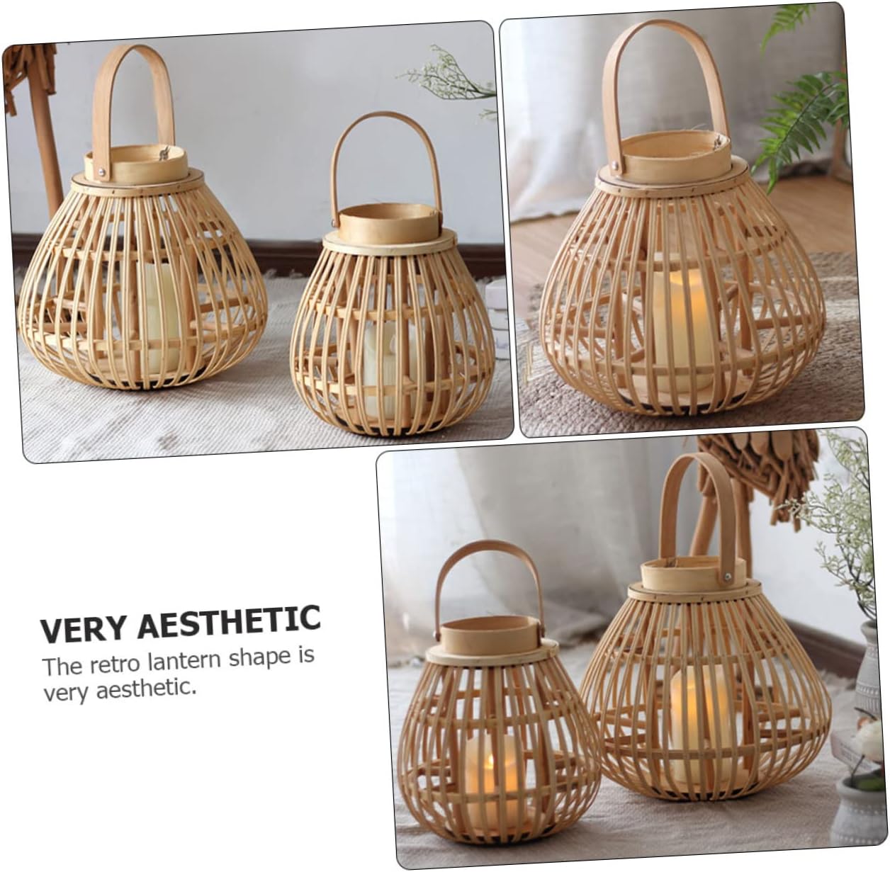 Retro Style Bamboo Lantern Candleholder Decorative Candlestick for Home Decor