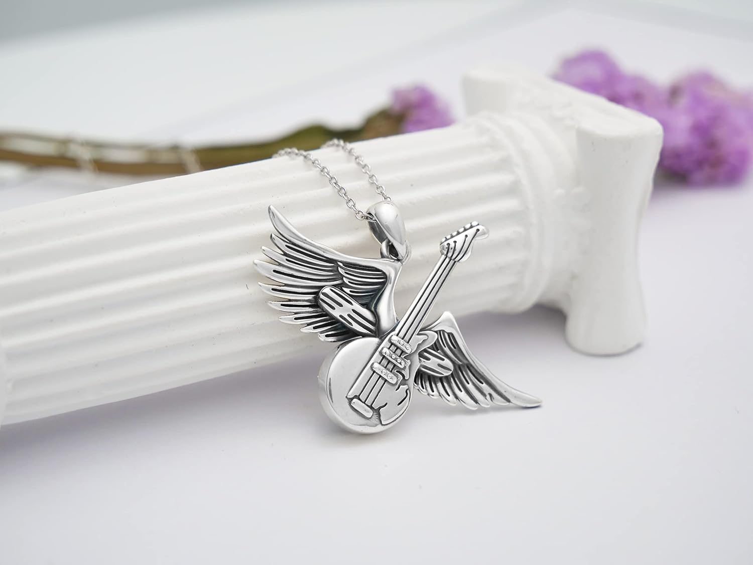 PELOVNY Christmas Gifts Angel Wing Necklace Music Cross Necklace 925 Sterling Silver Guitar Pendant Musical Symbols Jewelry Gifts for Music Lover Mother - Image 4