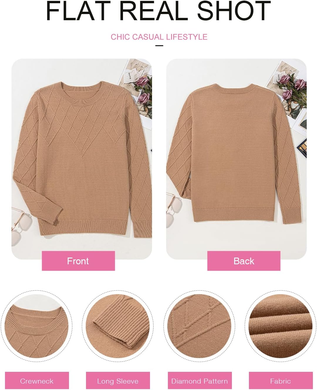 EVALESS Womens Sweaters Trendy Casual Crewneck Long Sleeve Cable Knit Lightweight Oversized Fall Sweaters Pullover Tops - Image 5