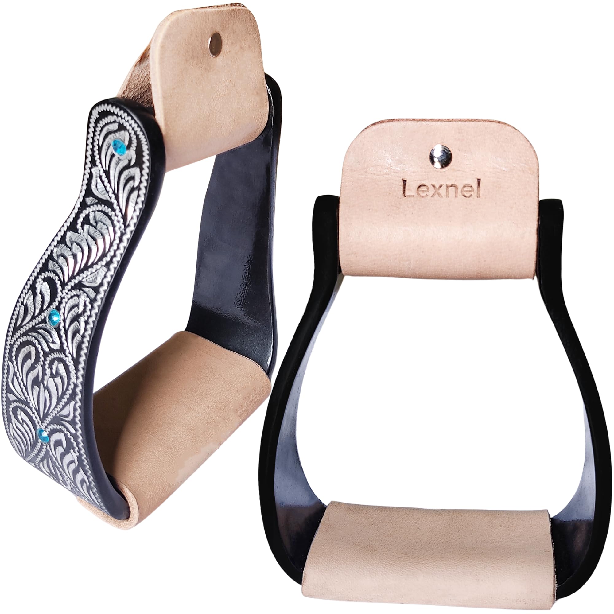 LEXNEL Engraved Western Show Stirrups - Aluminum Horse Riding Stirrups for Saddle & Equestrian Tack