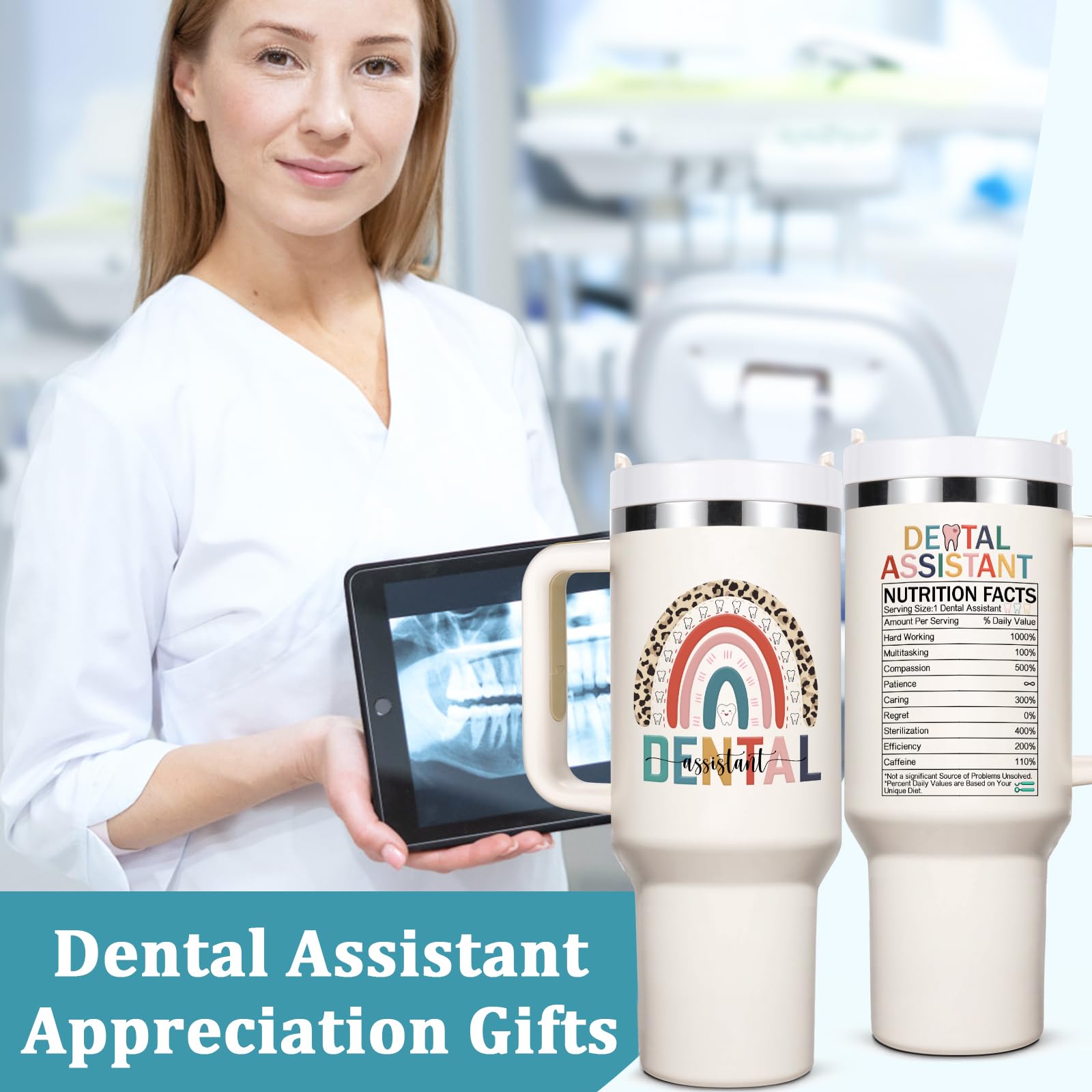 Lifecapido Dental Assistant Appreciation Gifts, Dental Assistant 40oz Tumbler with Keychain and Stickers, Dental Assistant Gifts, Birthday Gifts Christmas Gifts for Dental Assistant Coworkers, Creamy