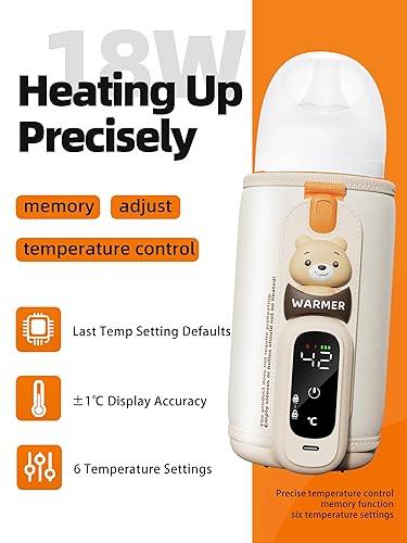 Miniatura 7 de Calentador de biberones portátil para viajes, calentador de biberones para leche materna y fórmula, calentador de leche sobre la marcha, control