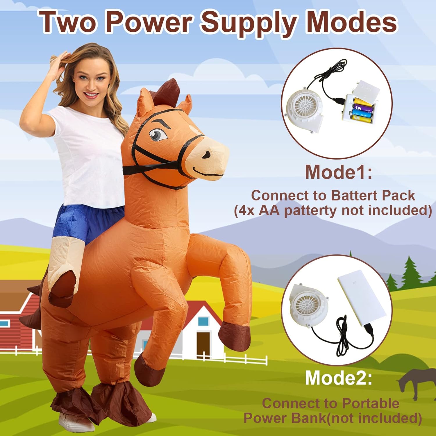 Seeds of Light Inflatable Costume Adult Horse Costumes Inflatable Horse Riding Costume Cowboy Blow Up Halloween Costume for Men Women Party - Image 6