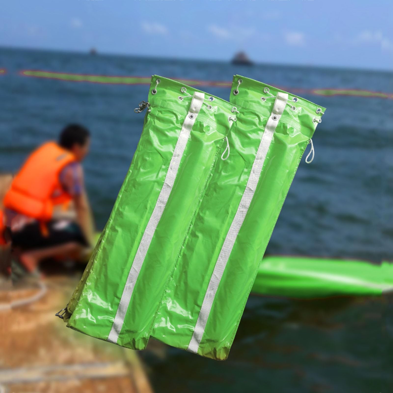 DUANHOZ PVC Oil Boom,Green PVC Oil Containment Booms for Marinas - Reusable Industrial Floating Oil Spill Barrier & Outdoor Debris Fence, 10m x 35cm (32.8ft x 13.75")