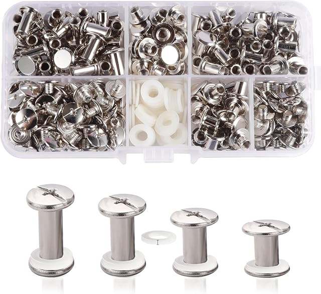 120 Set Chicago Screw Posts, Rivet Chicago Binding Screws, Metal Rivet Replacement Repair for Bags, Craft, Collar, Harness, Luggage, Purse, Dog Lead, Backpack, Belt (Silvery)