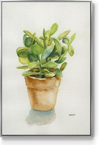 Renditions Gallery Arte de pared de naturaleza con marco flotante plateado, decoración del hogar, maceta verde para suculentas, pinturas colgantes