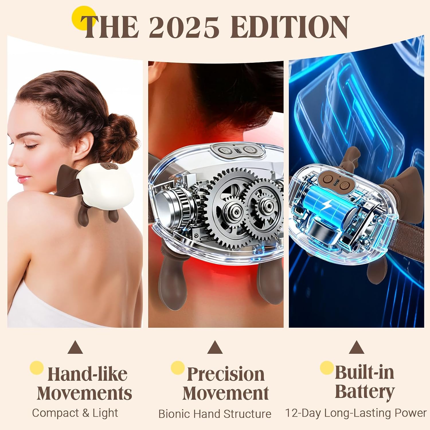 Neck Massager-2025 New Electric Shiatsu Neck and Back Massager with Deep-Tissue Heating, Traction, and USB-C Recharge, for Real Hands Massage on Neck, Back, Shoulder