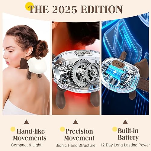Miniatura 3 de Masajeador de cuello Shiatsu eléctrico 2025 con calentamiento de tejido profundo, tracción y recarga USB-C, para masaje de manos reales en cuello,