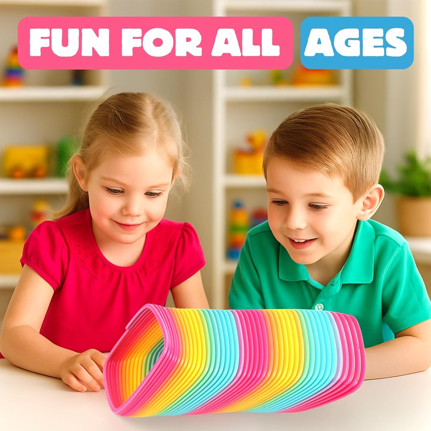 MALLEXO Square Shape Bouncy Magic Spring Toy for Kids 3+ | Rainbow Multicolor Slinky Expandable Stretchy Spring Stress Relief Toys for Boys, Girls and Adults | Fun Activity Toy & Decoration Items 3